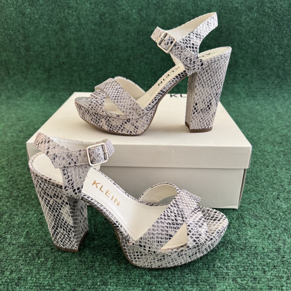 Anne Klein Lalima 2 Snakeskin Buckle Platform Sandals Heel Strap Size 8.5